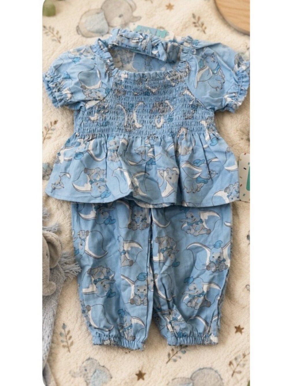 Disney Infant 18 Mon Girls 3pc Blue Dumbo Elephant Outfit Pants Shirt Headband